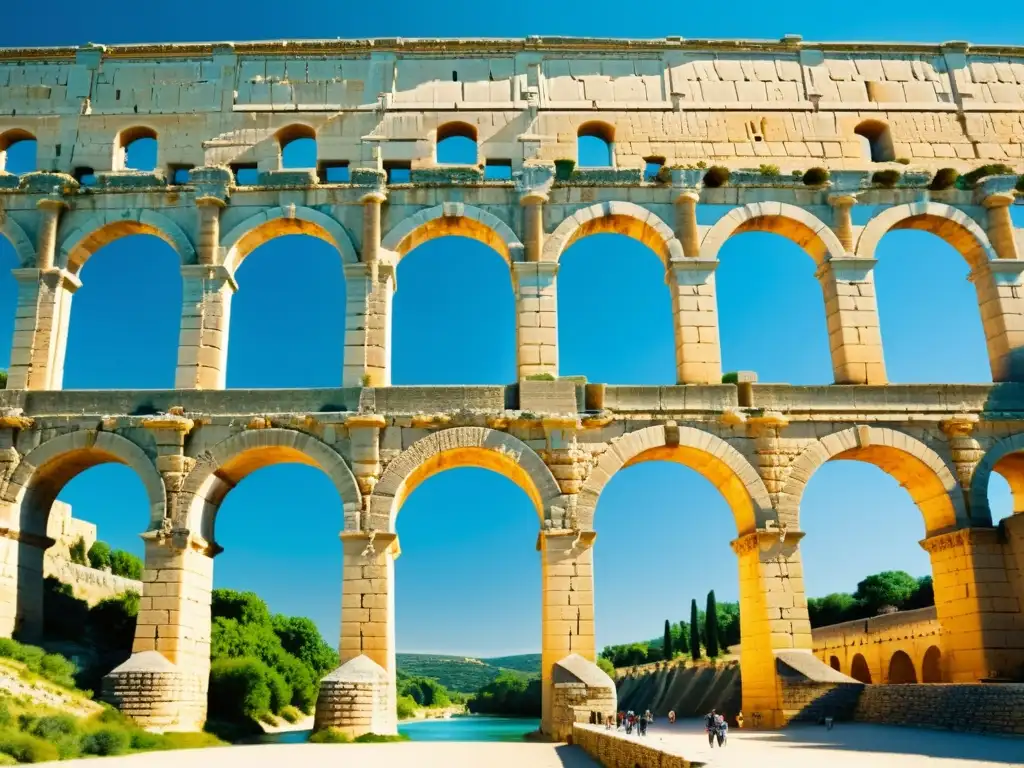 El antiguo acueducto Pont du Gard destaca por su arquitectura icónica y su importancia histórica