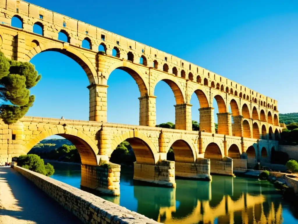 El antiguo Puente del Gard, un impresionante acueducto romano en Francia