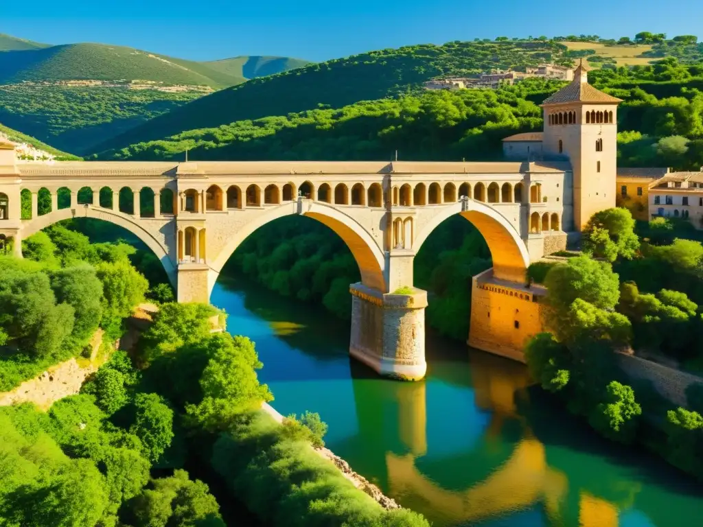 El antiguo Puente de Alcántara se destaca en un paisaje exuberante y un ecosistema diverso, mostrando su intrincada arquitectura