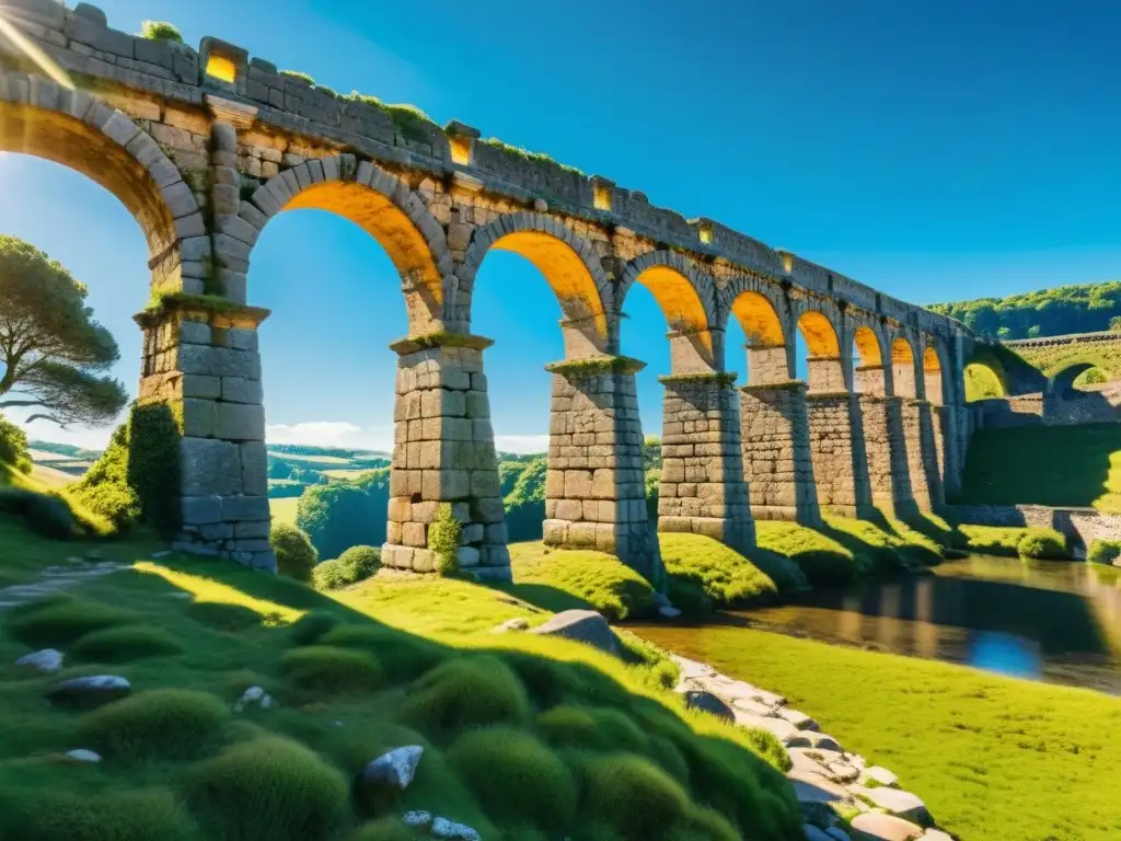 Antiguo puente romano con realidad aumentada y paisaje pintoresco