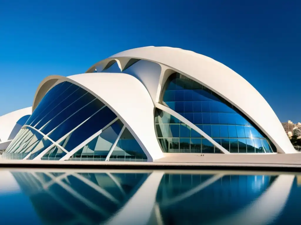 Arquitectura futurista de la Ciudad de las Artes y las Ciencias en Valencia, España, diseñada por Santiago Calatrava