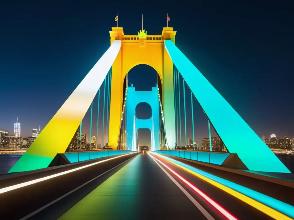 Arte interactivo en puentes icónicos: Proyecciones digitales iluminan el puente moderno, fusionando tecnología y estética en una exhibición vibrante