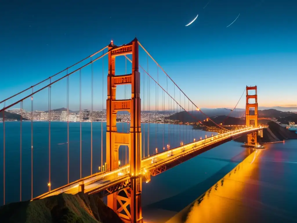 Arte interactivo en puentes icónicos: Proyección mapeada en el Puente Golden Gate de San Francisco, una fusión deslumbrante de luz y color en la noche
