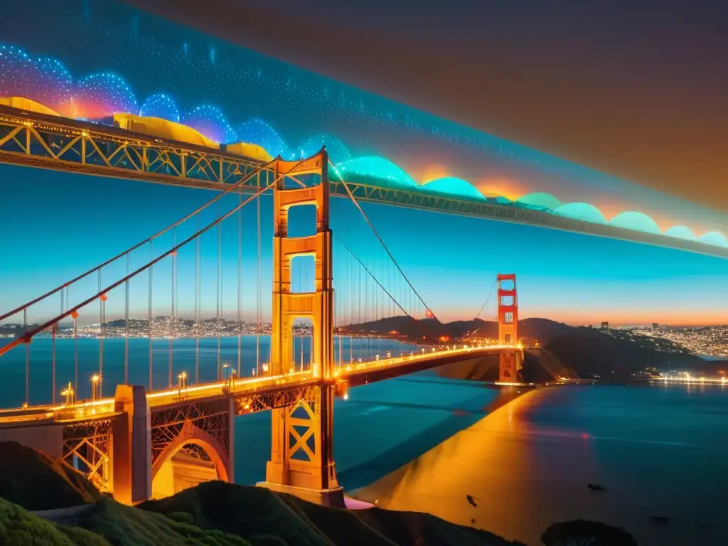 Arte interactivo en puentes icónicos: Proyección de luz en el Puente Golden Gate, una fusión deslumbrante de tecnología, arte y arquitectura