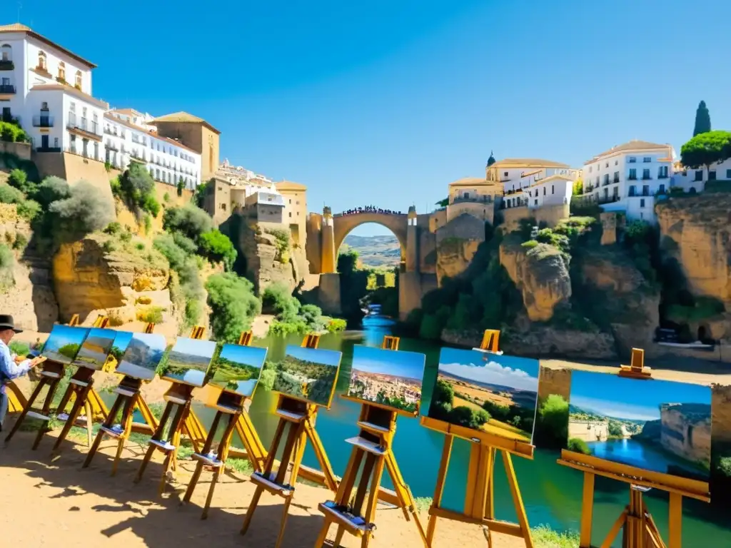 Artistas pintando el Puente Nuevo de Ronda, inmersos en su creatividad durante el concurso de pintura rápida