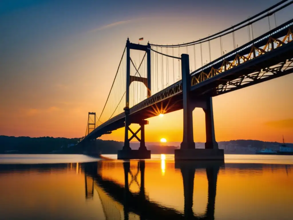 Un atardecer mágico en un puente emblemático, fotografiar puentes emblemáticos atardecer, la luz dorada crea una atmósfera encantadora