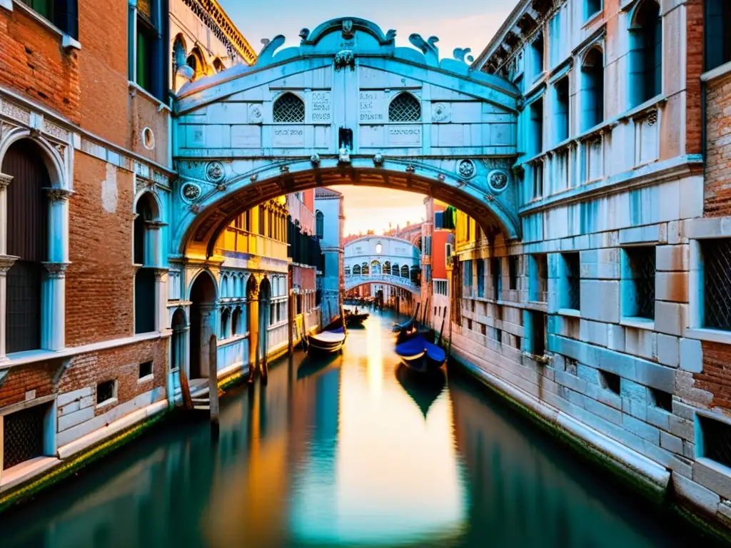 El atardecer ilumina el Puente de los Suspiros en Venecia, revelando su belleza atemporal sobre el canal