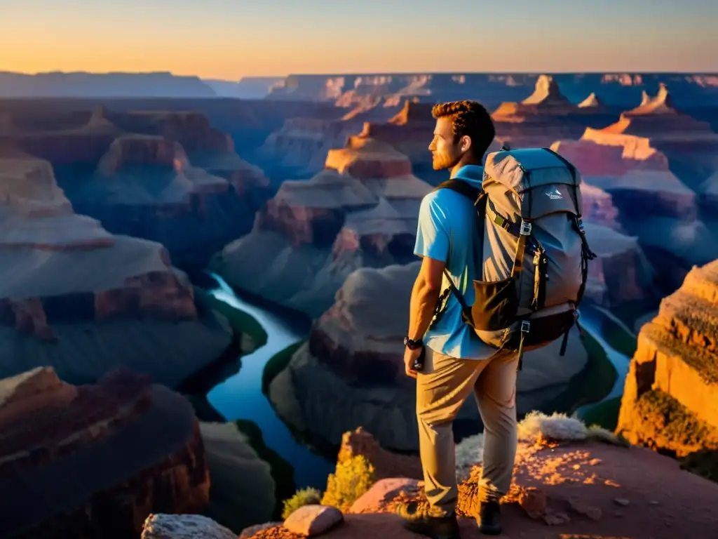 Un aventurero fotográfico listo para capturar la belleza natural con su mochila equipada