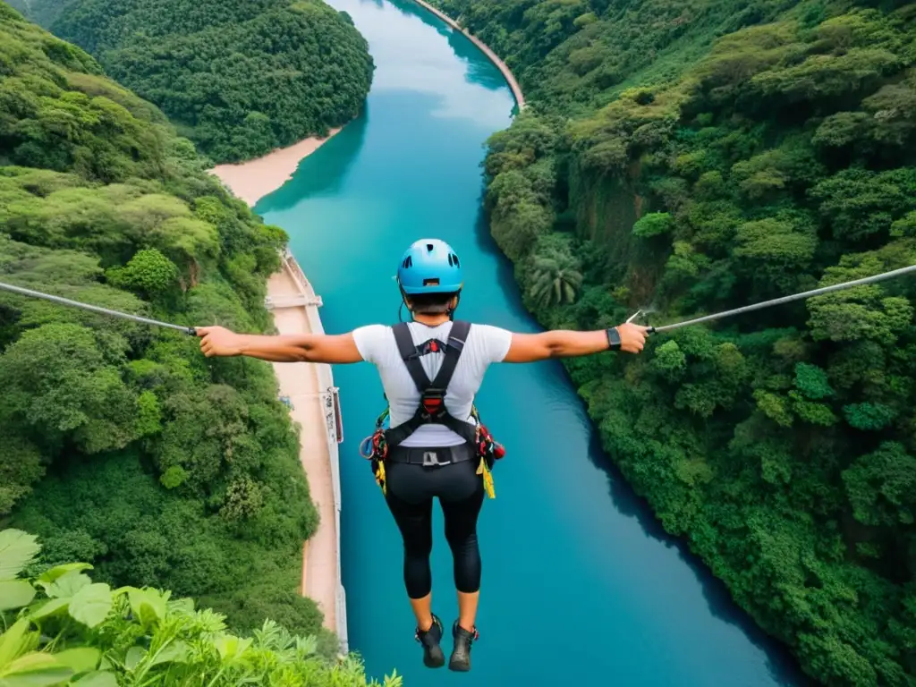 Un aventurero se prepara para el salto bungee desde el Puente Nueva Gales, capturando la emoción y la belleza del lugar