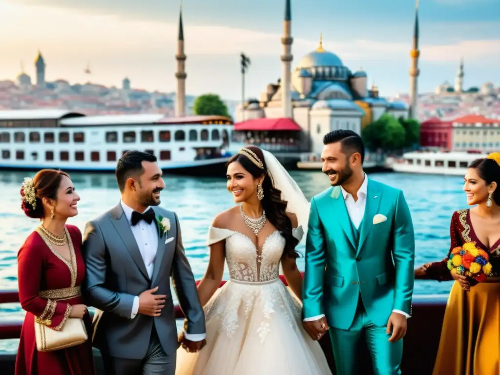 Bodas internacionales en el Puente Galata: parejas de diversas culturas celebran sus matrimonios con trajes tradicionales en un escenario icónico de Estambul