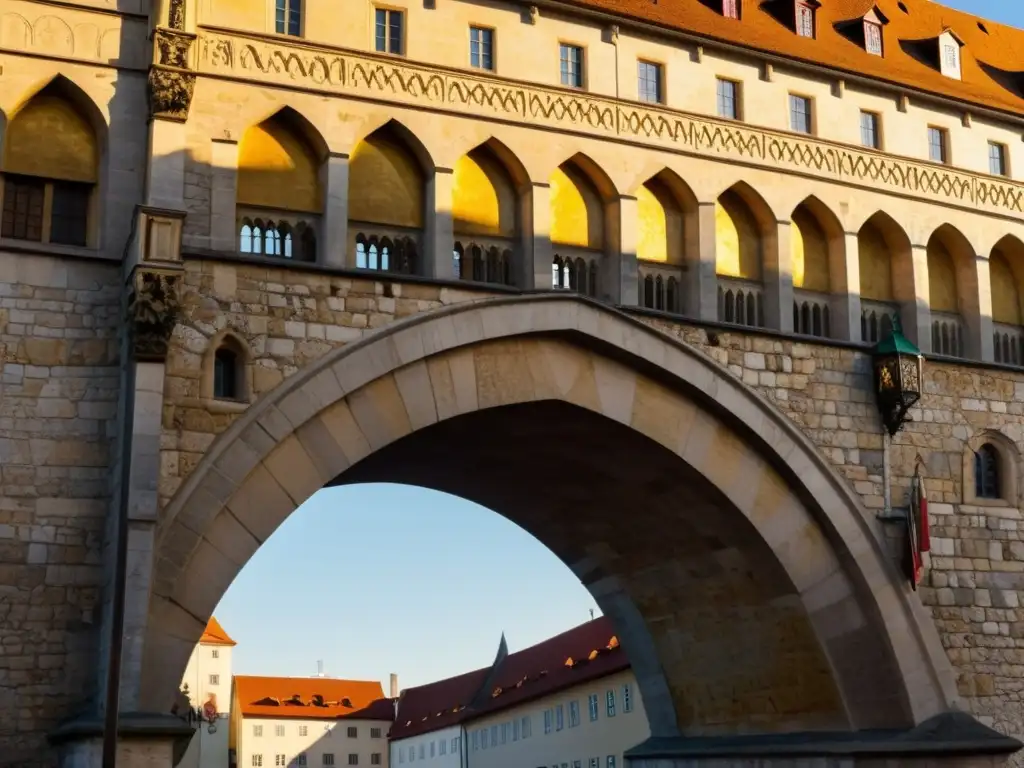 El cálido atardecer baña el Puente de Piedra de Ratisbona, destacando su historia y arquitectura medieval