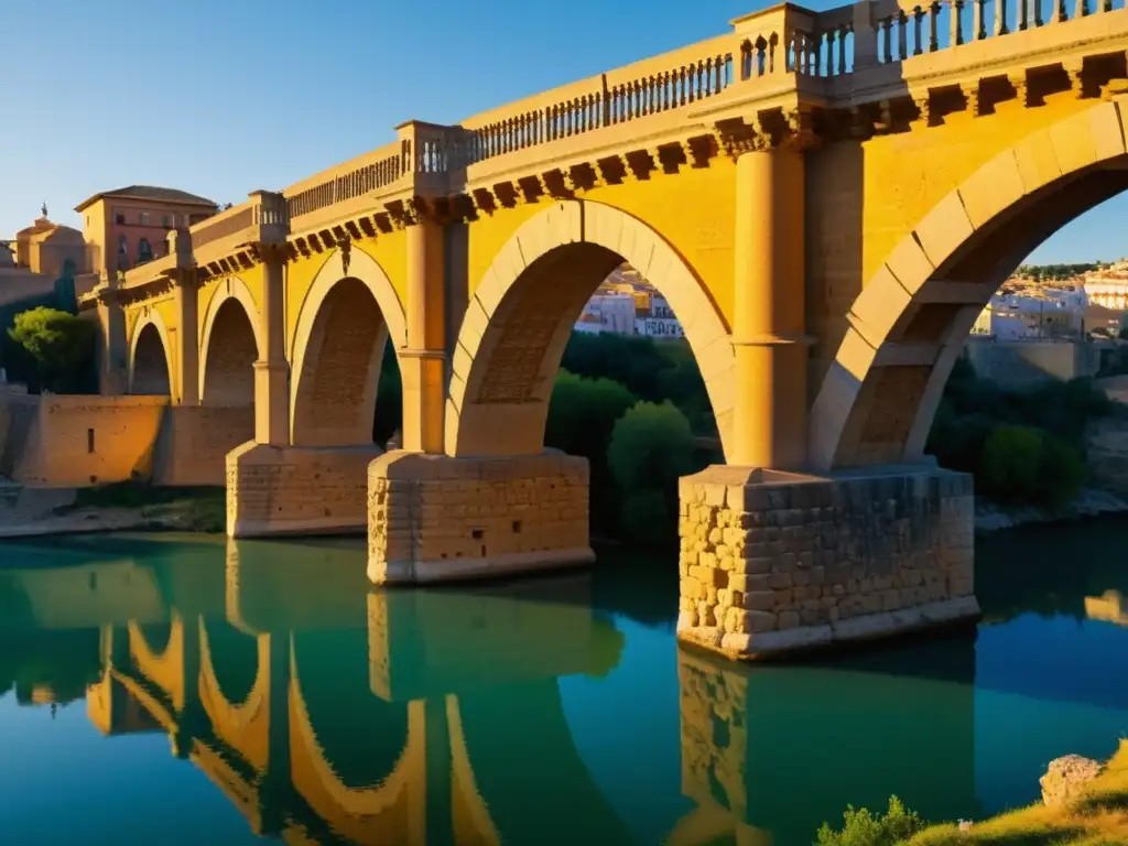 El cálido atardecer ilumina el Puente de Alcántara, revelando la historia y arquitectura del icónico monumento romano