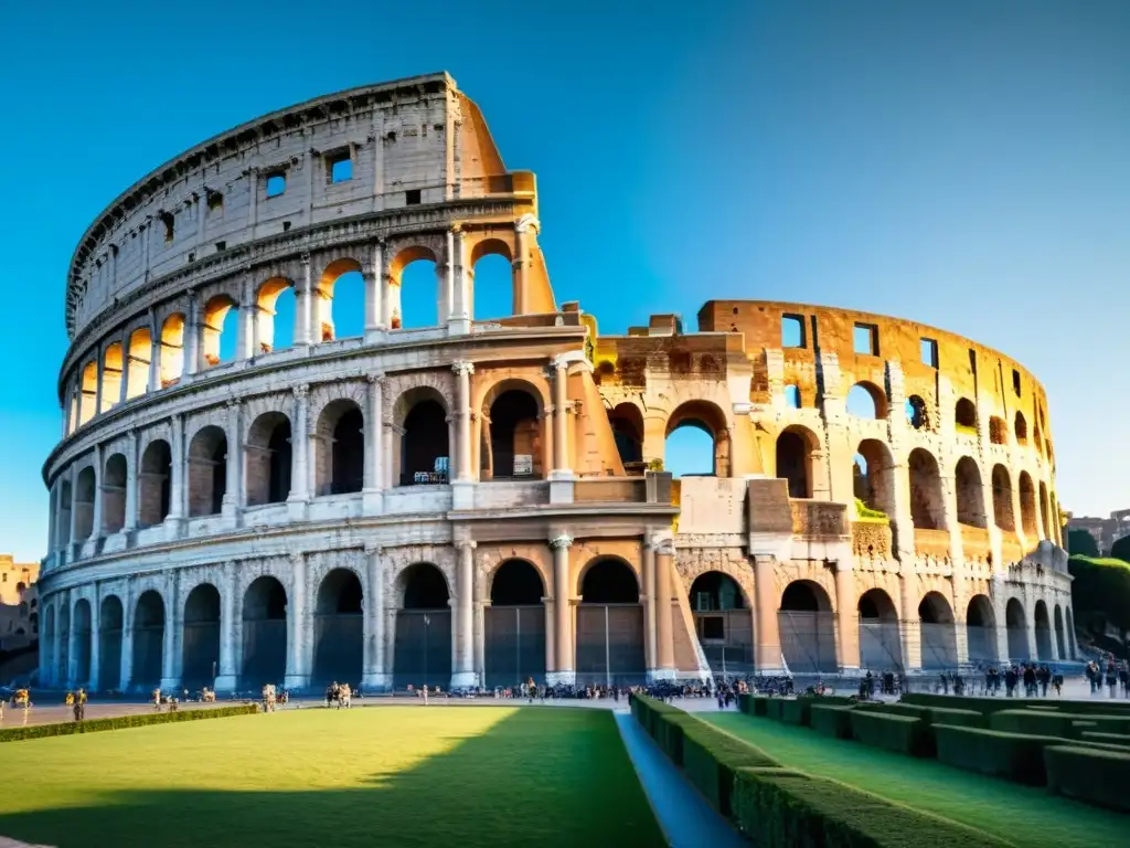 El Coliseo romano bañado por la cálida luz del atardecer, resaltando su grandiosidad y conexión humana