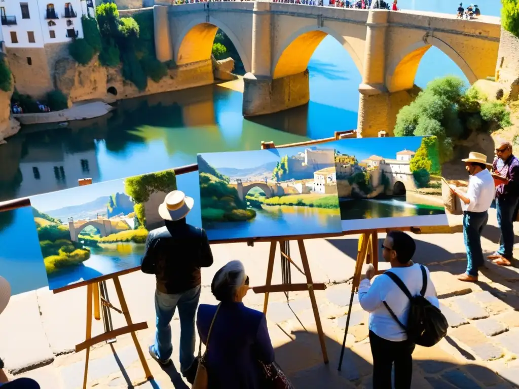 Concursos de pintura rápida en el Puente Nuevo de Ronda, donde artistas capturan la esencia del lugar en una atmósfera vibrante