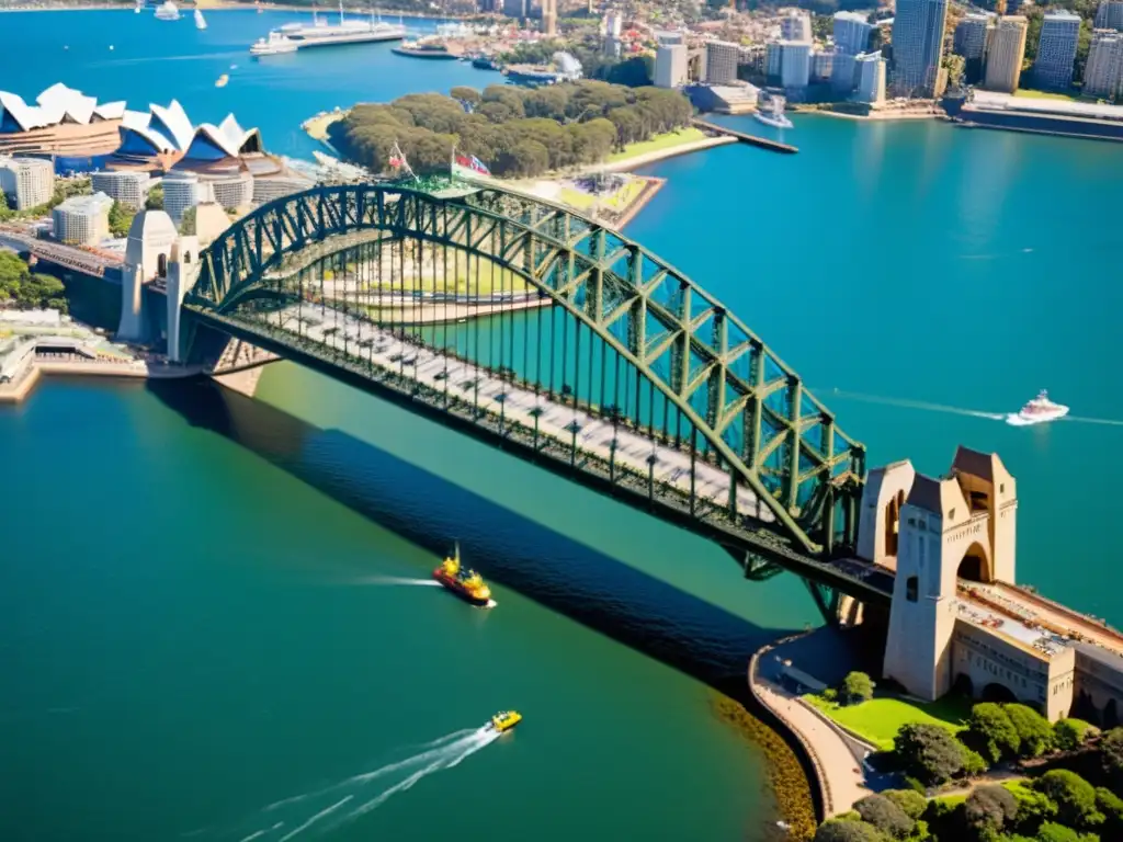 Construcción de icónico puente en Sydney, mostrando la grandiosidad y complejidad de construir puentes sobre el mar en Oceanía