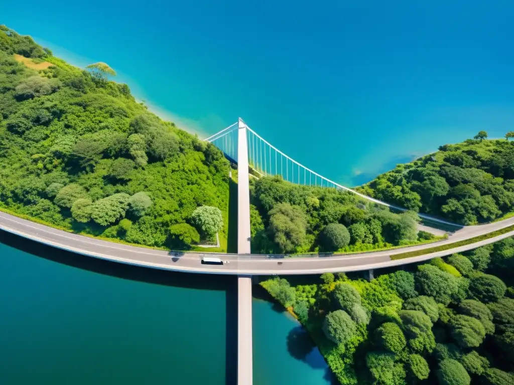 Construcción de puentes ecoamigables: Puente moderno y sostenible en un paisaje exuberante y armonioso con la naturaleza