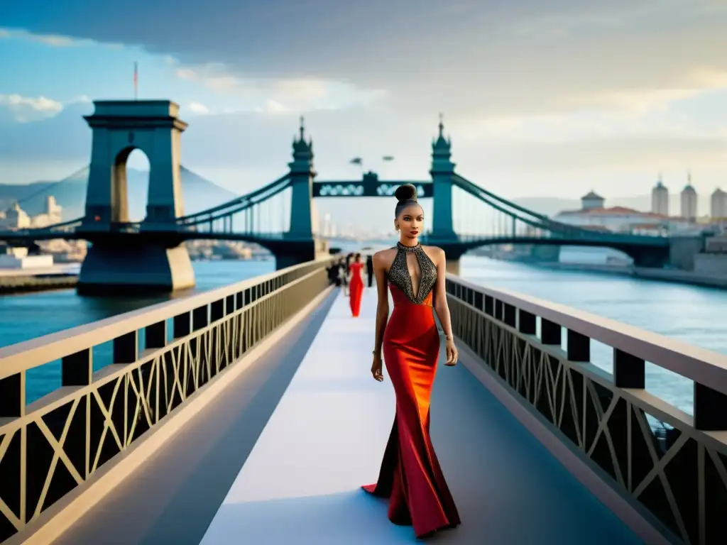 Desfile de moda en el icónico Puente de la Constitución de 1812, fusionando estilo y arquitectura