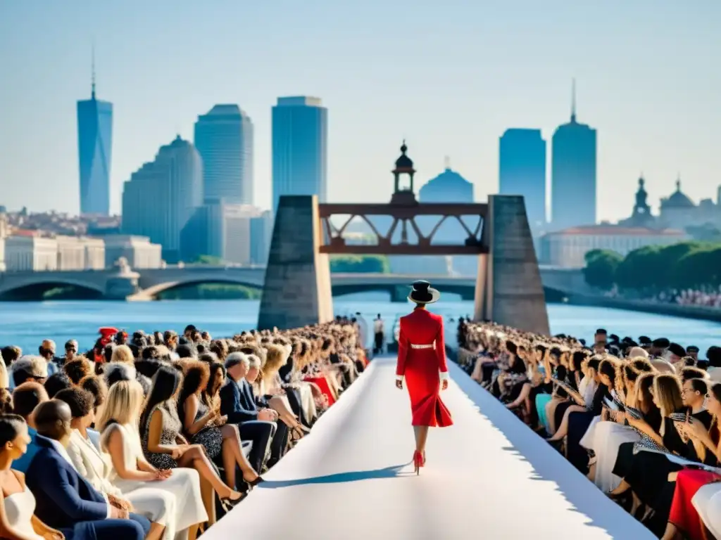 Desfile de moda en Puente de la Constitución de 1812 con modelos luciendo vanguardistas diseños, fusionando moda y arquitectura