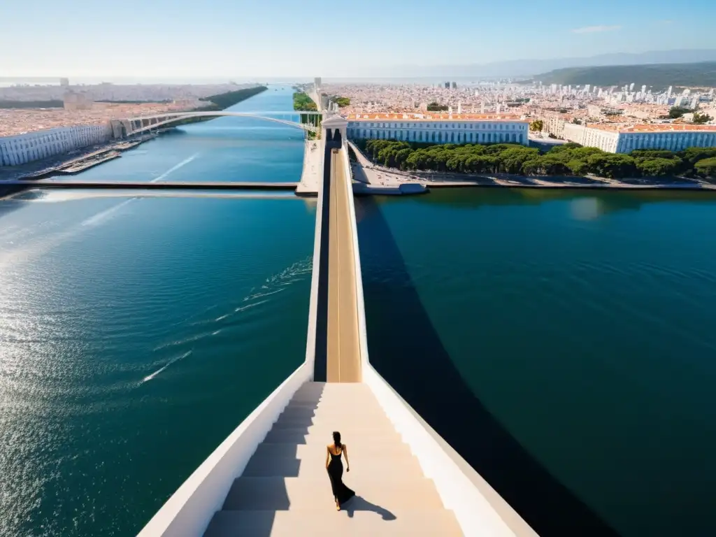 Deslumbrante pasarela de moda en el icónico Puente de la Constitución de 1812, con modelos y paisaje urbano de fondo