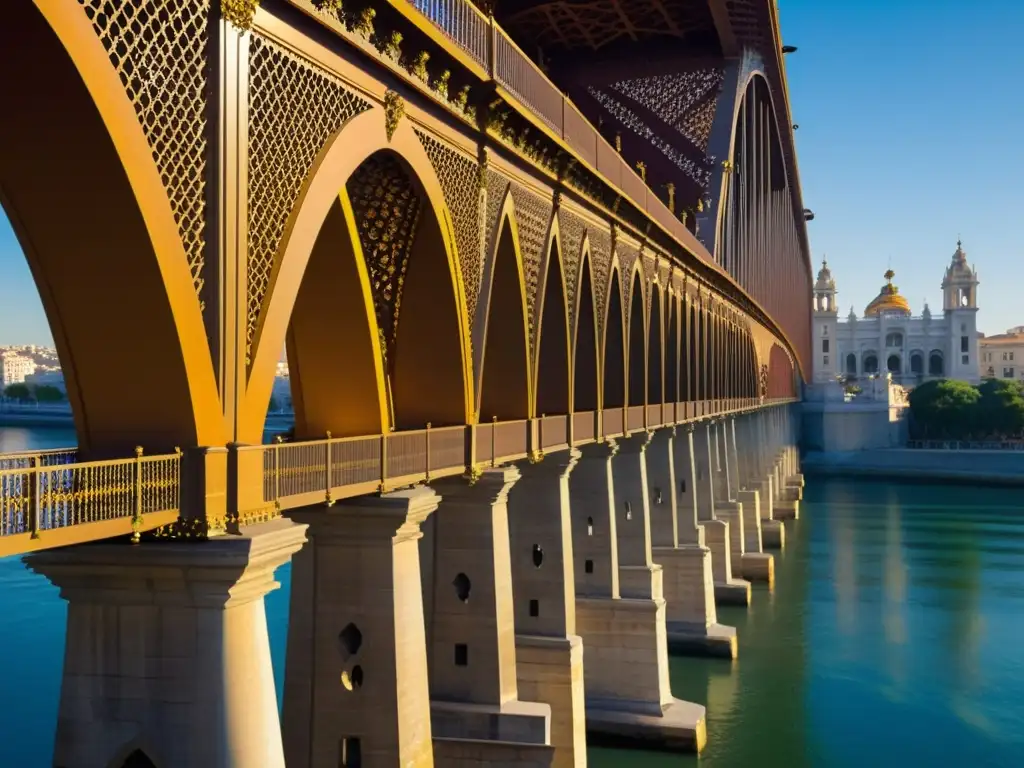 Una fotografía detallada de la arquitectura e historia del Puente de la Libertad, resaltando sus finos detalles y elegancia atemporal