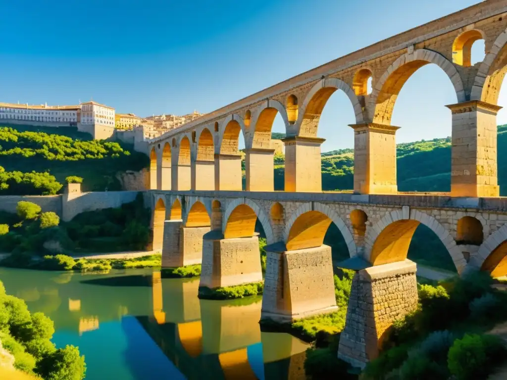 Una fotografía detallada y documental del Puente de Alcántara, resaltando su historia y arquitectura milenaria, con un juego de luces y sombras que evoca su grandiosidad