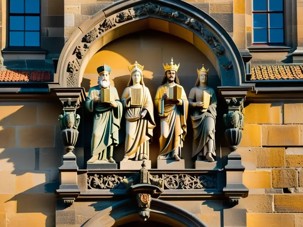 Esculturas detalladas en el Puente de Carlos Detallada escultura en piedra del histórico Puente Carlos de Praga, con estatuas de santos y escenas históricas