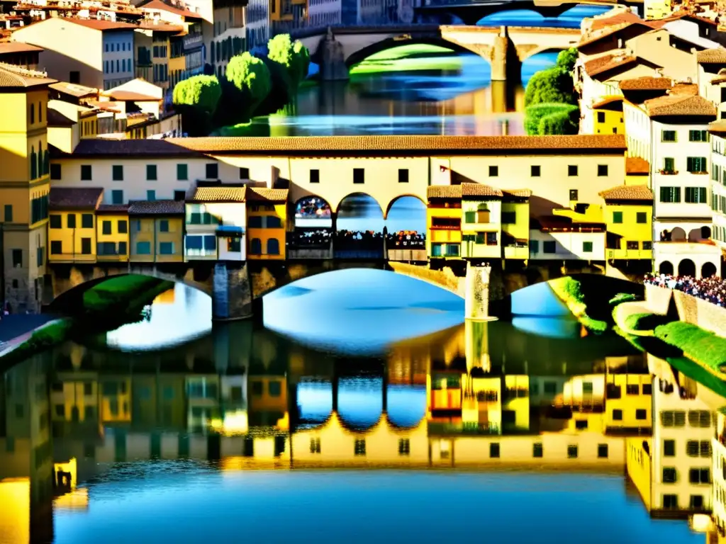 Detallada estructura 3D del Ponte Vecchio en Florencia, con impresionantes sombras y textura de piedra