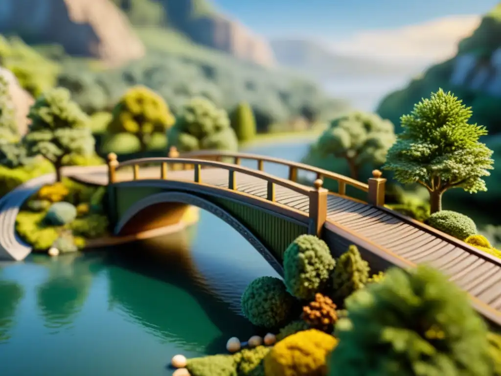 Modelo de puente en miniatura: detalle 8k Detallada imagen en 8k de un puente en miniatura, con increíble modelismo y escenografía detallada