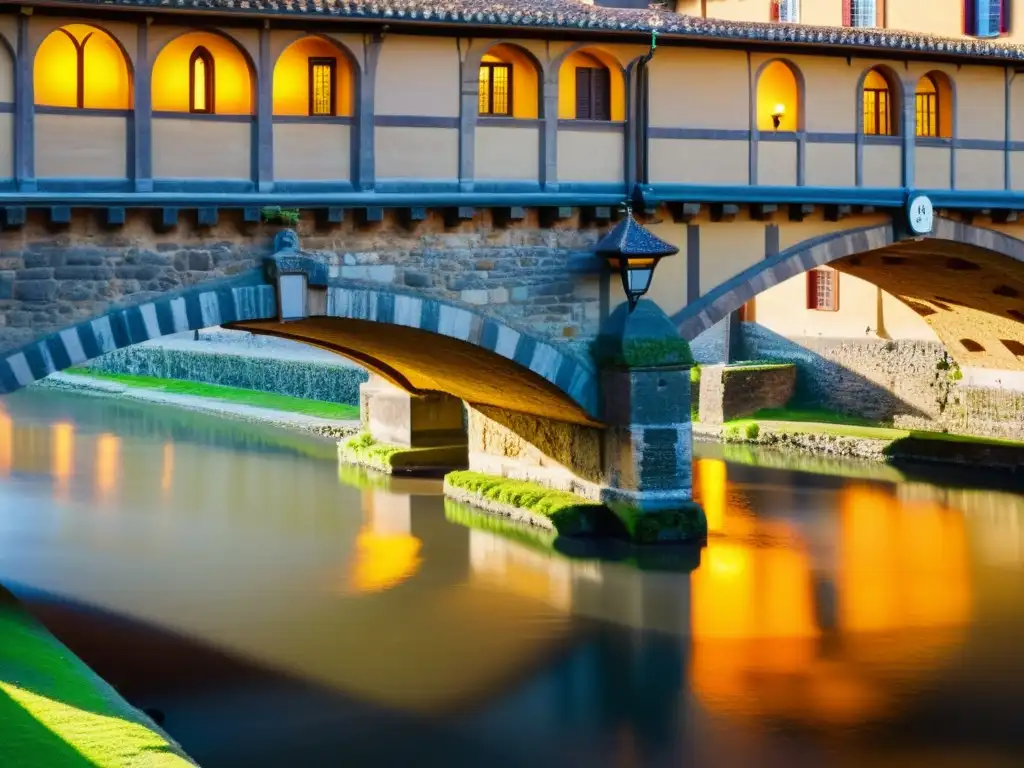 Detallada imagen del Puente Vecchio en Florencia, Italia, con piedras cubiertas de musgo