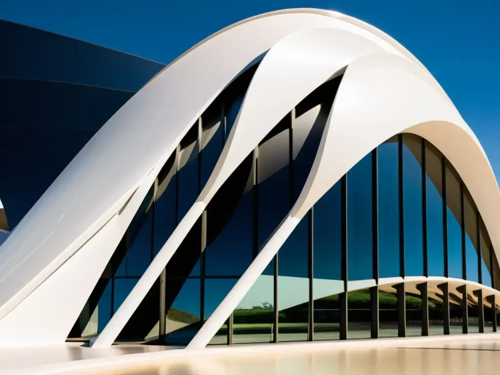 Una fotografía detallada de la innovadora arquitectura de la Ciudad de las Artes y las Ciencias en Valencia, España, diseñada por Santiago Calatrava