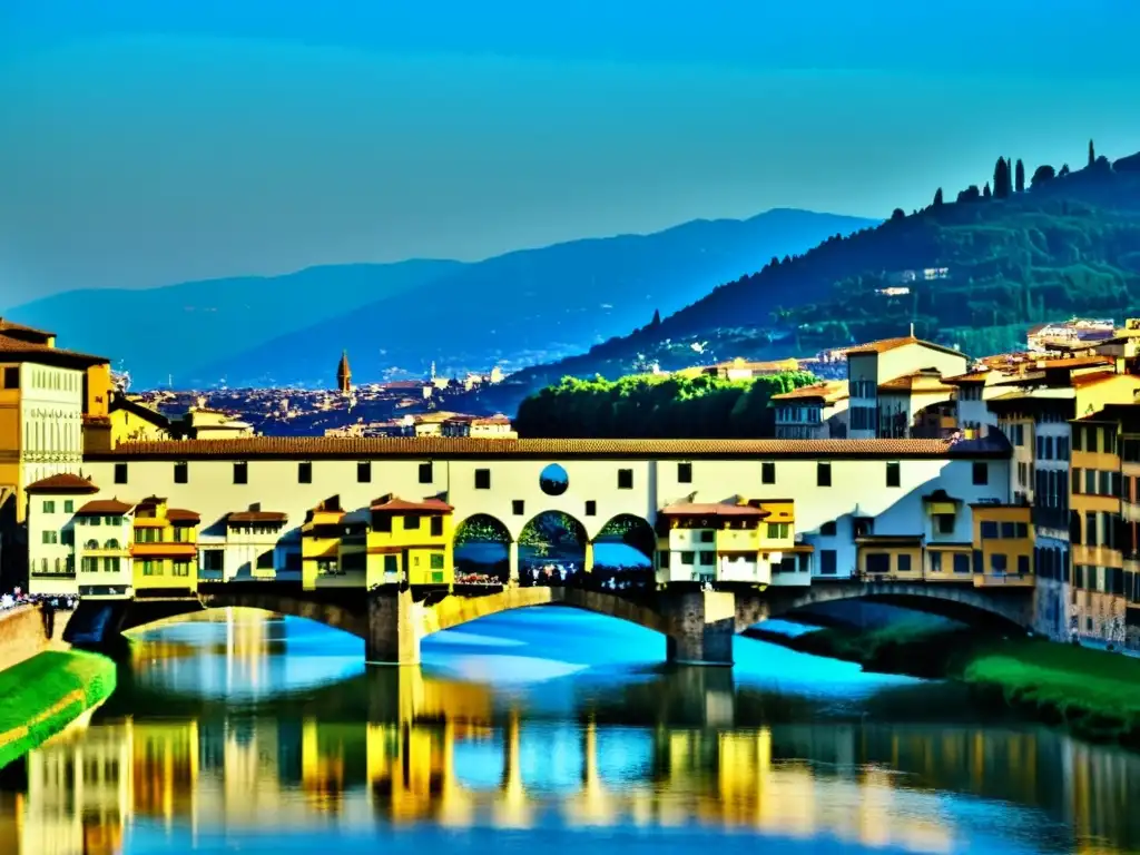 Detallada fotografía del Puente de Santa Trinita en Florencia, Italia, resaltando su arquitectura renacentista y la historia artística del puente