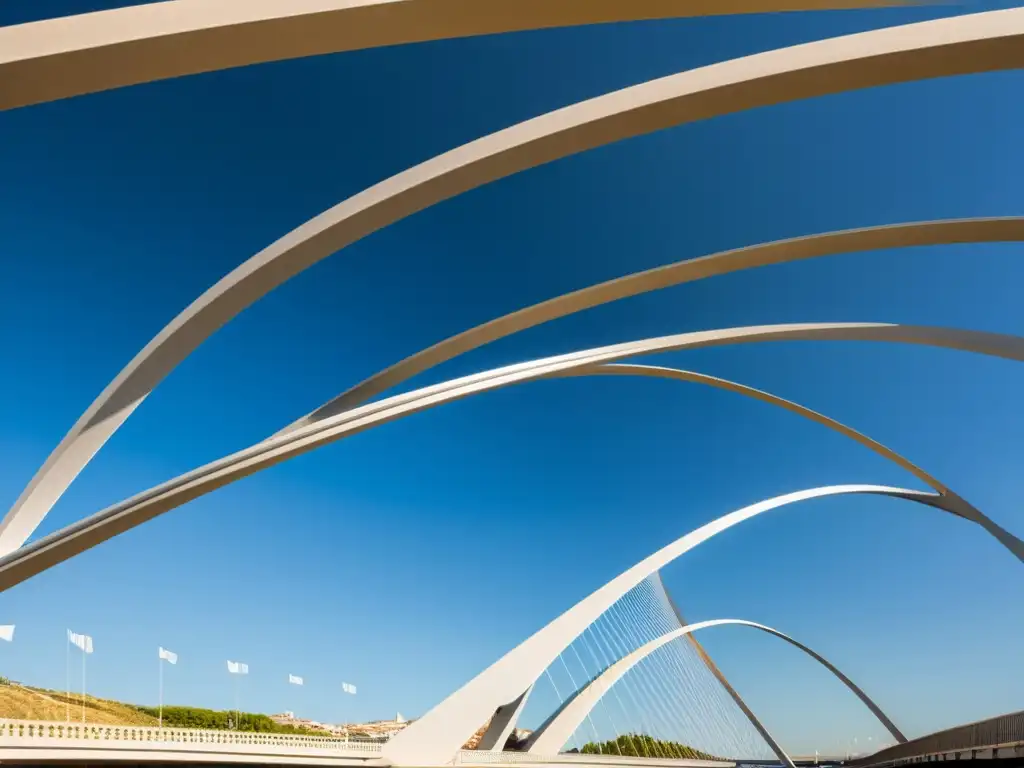 Detallada vista de los cables de acero del Puente Alamillo en Sevilla, diseñado por Santiago Calatrava