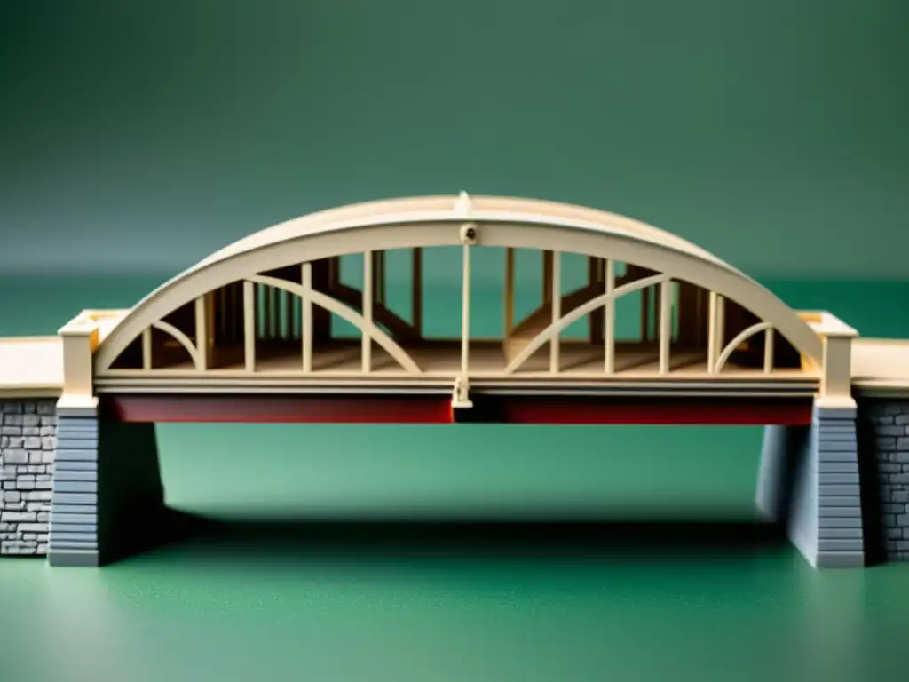 Detallado modelo de puente en miniatura, resaltando su ingeniería y diseño