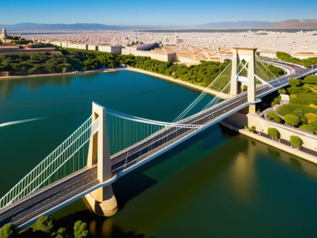 Detalle 3D del Puente de la Libertad, resaltando su arquitectura y paisaje, reflejando su valor cultural y técnica de visualización 3D