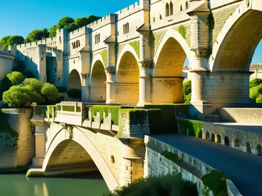 Detalle arquitectónico del Puente de Avignon, con historia centenaria y en armonía con el río Rhône