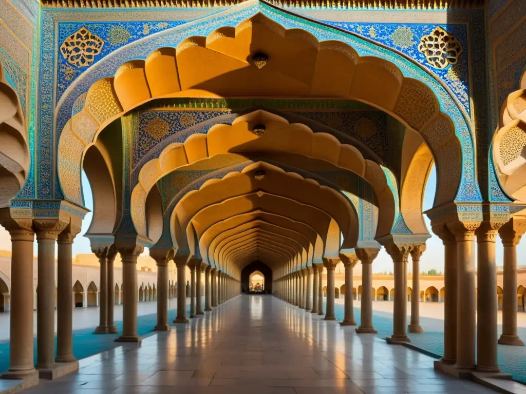 Detalle arquitectónico del Puente Khaju en Isfahán, Irán, iluminado por la cálida luz del atardecer, reflejándose en el río Zayandeh