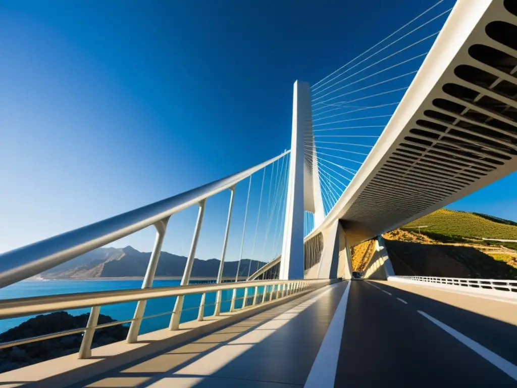 Detalle de los cables de acero del Puente del Alamillo arquitectura Calatrava, resaltando su diseño futurista y dinámico bajo la luz del sol