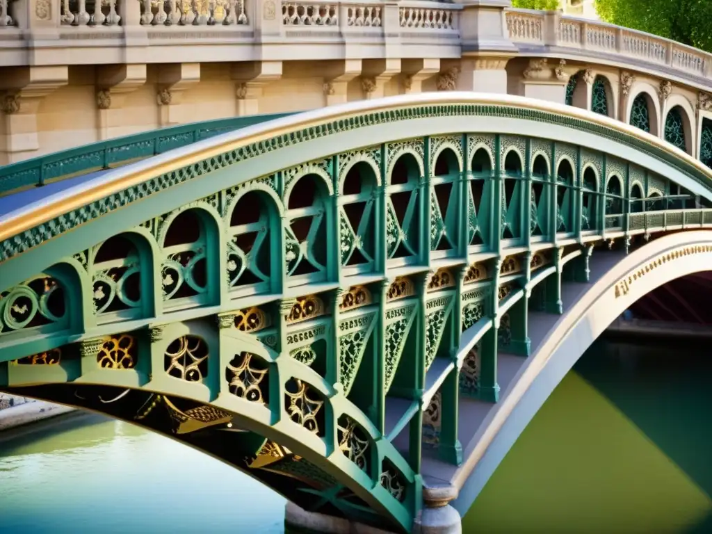 Detalle de la elegante arquitectura del Puente de Alejandro III en París, resaltando su rica historia y elegancia