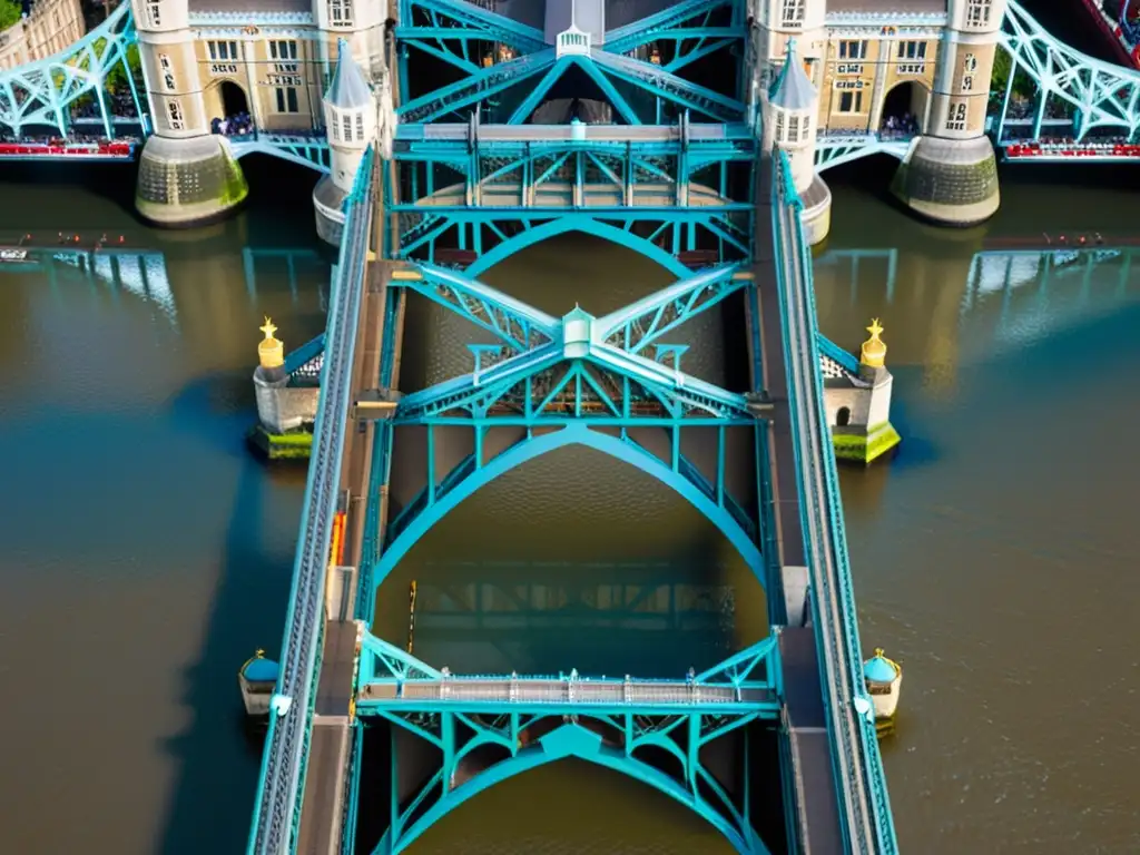 Detalle de la estructura de acero del icónico Tower Bridge de Londres, fusionando diseño histórico con innovación estructural