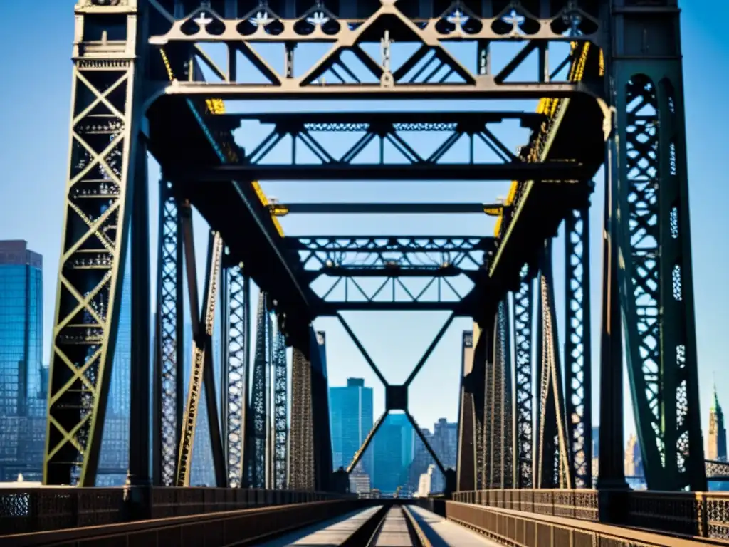 Detalle de la estructura de acero del Puente de Queensboro, destacando su belleza arquitectónica e histórica