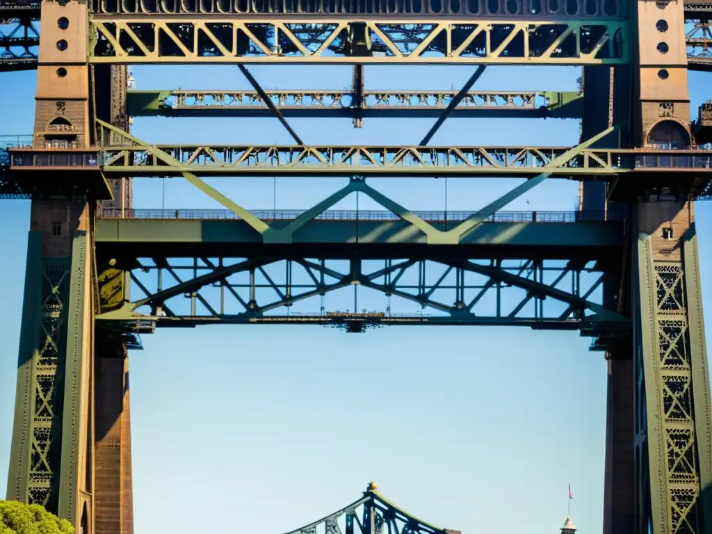 Detalle de la estructura de acero del Puente de la Bahía de Sydney, mostrando historia y arquitectura en cada detalle