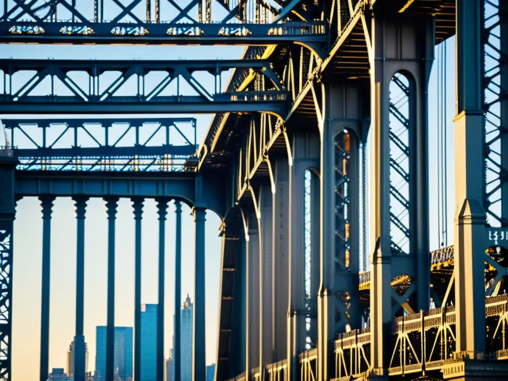 Detalle de la estructura de acero del Puente de Queensboro, resaltando su impresionante diseño arquitectónico e histórica importancia