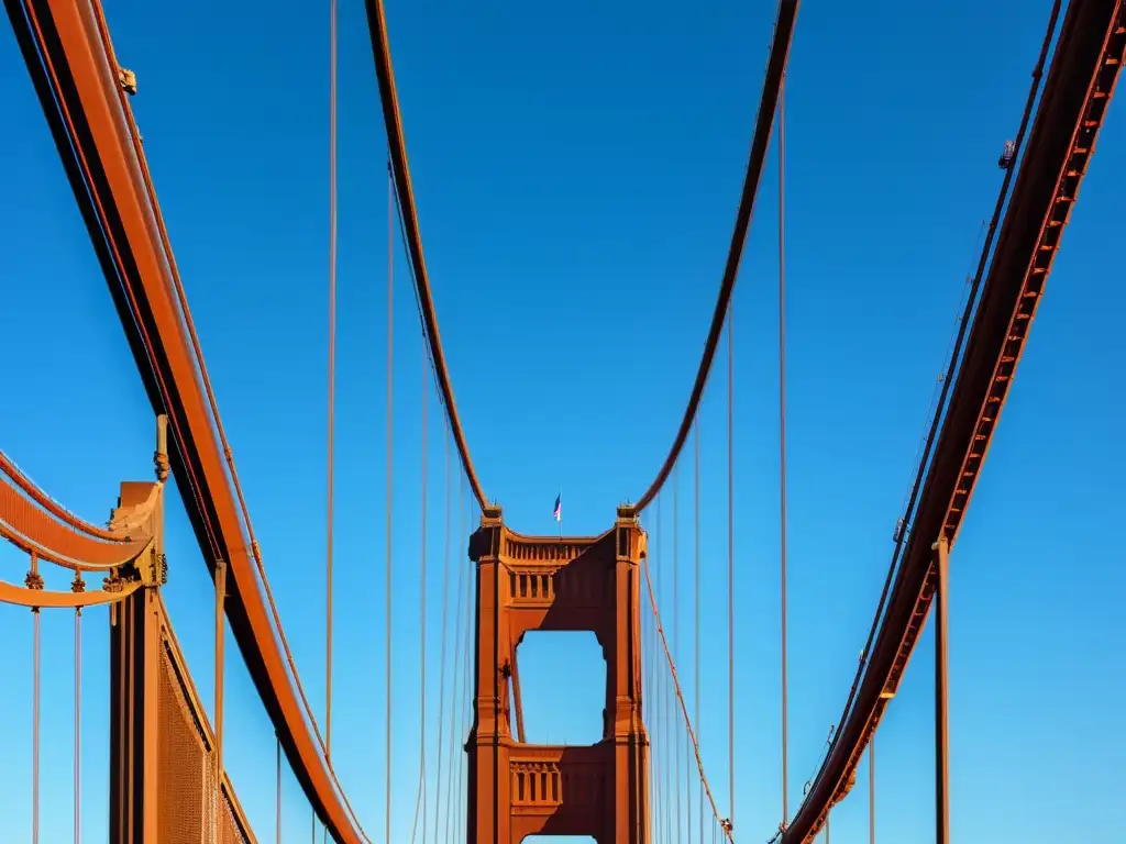 Detalle geométrico de los cables de suspensión del Puente Golden Gate, símbolo icónico que enseña geometría y arquitectura monumental