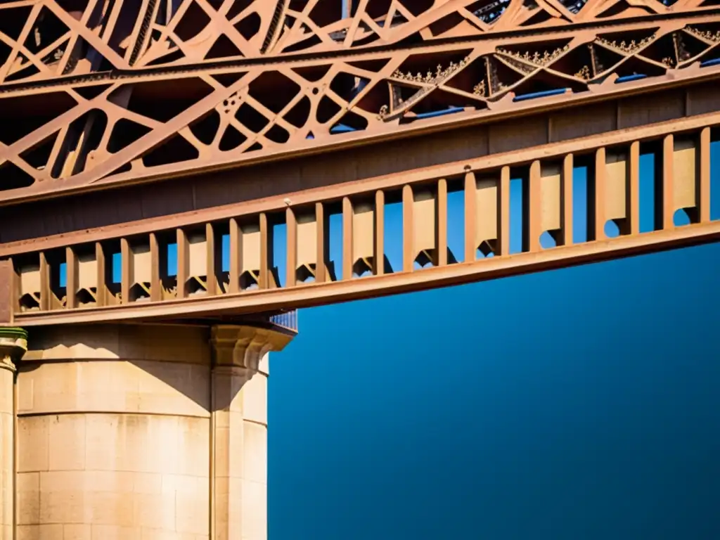 Detalle de la histórica y majestuosa estructura metálica de la Torre Colgante en Bilbao, mostrando su intrincado diseño y textura envejecida