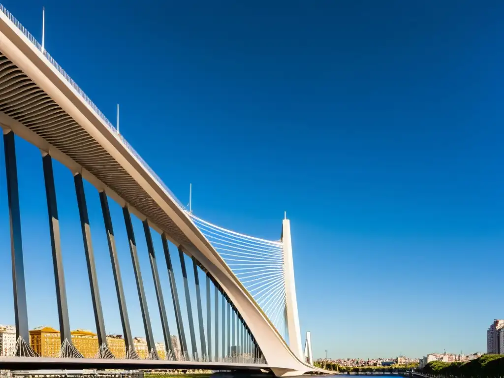 Detalle de la icónica estructura de El Puente de la Mujer en Buenos Aires, un ejemplo de puentes icónicos diseñados por artistas