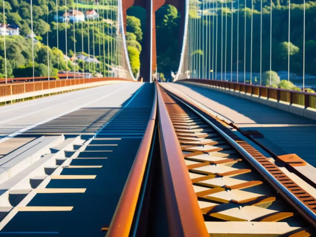 Detalle impresionante de las conexiones de cables de un puente colgante, con desgaste y rusto que cuentan su historia