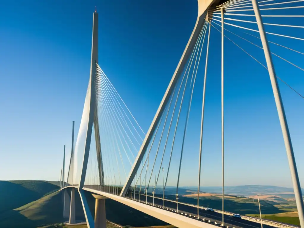 Detalle impresionante de la construcción del Viaducto de Millau, reflejando la ingeniería meticulosa y el diseño de este puente emblemático