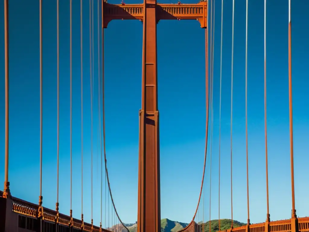 Detalle impresionante de la estructura del puente Golden Gate en San Francisco, realzando la fusión de arte y ingeniería