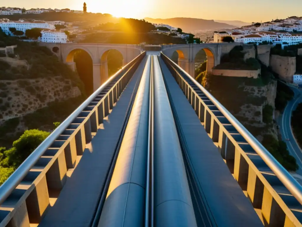 Detalle impresionante de la estructura del Puente Nuevo de Ronda, bañado por la cálida luz del atardecer