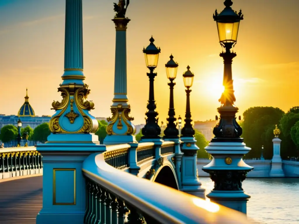 Detalle impresionante del Pont Alexandre III en París, reflejando su majestuosidad y rica historia